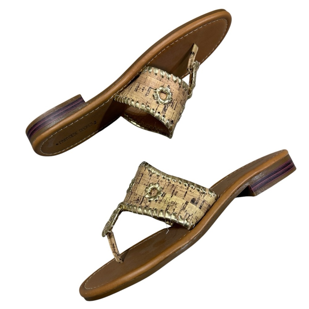 PARADISE SHORES Womens Size 9M Gold Cork Kate Thong Slip On Sandals NWOT
